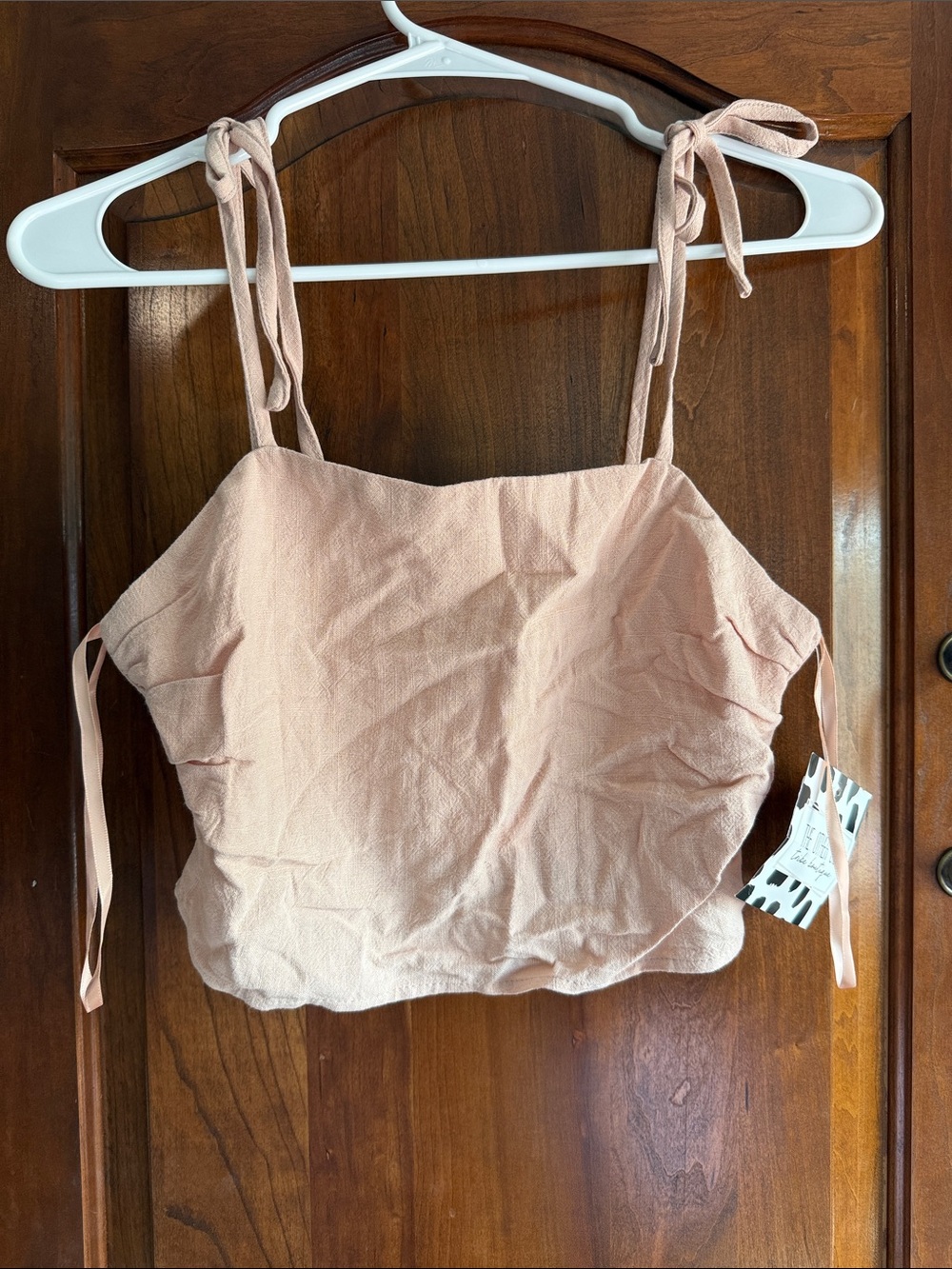 Women's Tie-Shoulder Cropped Tank Top - Blush